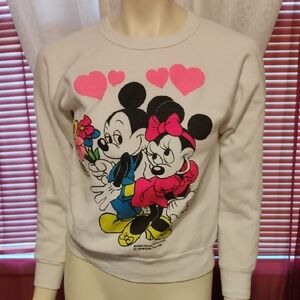 Disney Women's White Sweater with Mickey and Minnie Design